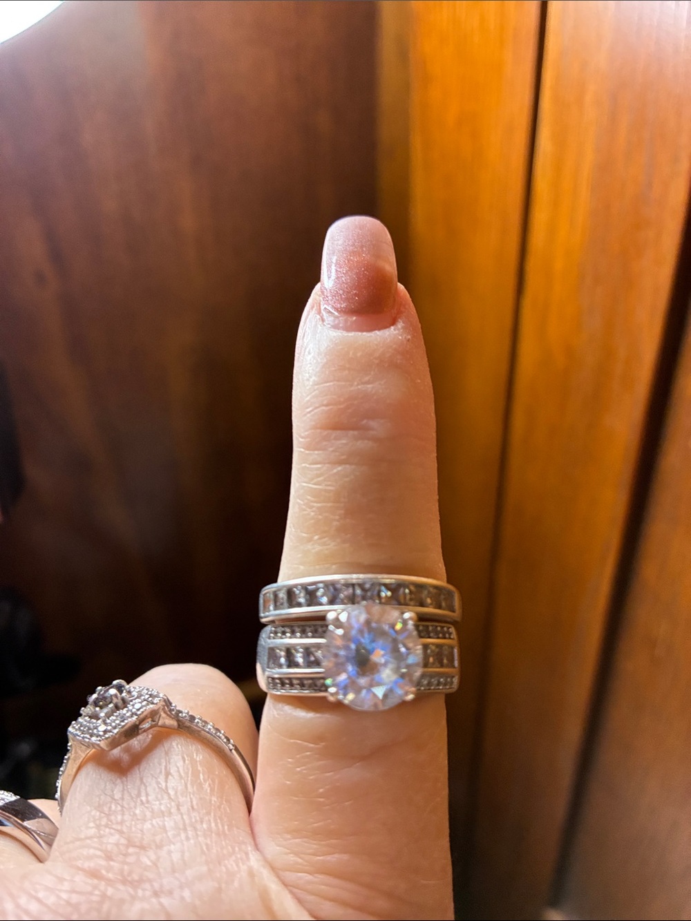 8.60 cute white diamond stimulant Rhodium over sterling silver 2 ring set